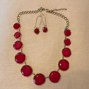 Charming Charlie Red Statement Necklace and Earring Set